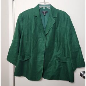 Talbots Women‎ Pure Irish Linen Green 3/4 Sleeve Blazer Hidden Buttons Size 18